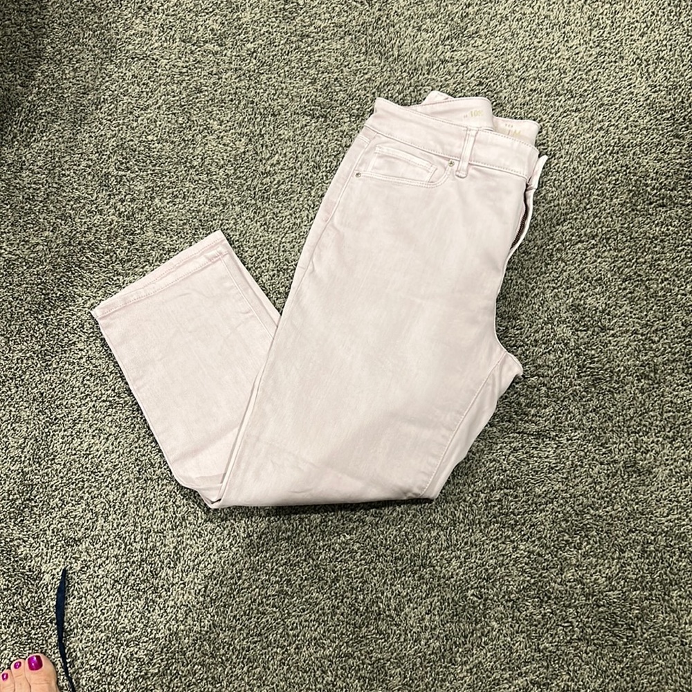 Pink denim crops